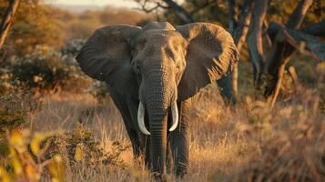 ai gerado retrato do selvagem elefante em pé dentro floresta foto