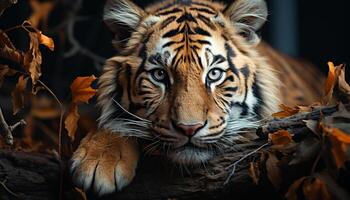 ai gerado Bengala tigre, majestoso e feroz, olhares fixos para dentro a Câmera gerado de ai foto