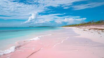 ai gerado Rosa areias praia, bahamas - encontrado em Porto ilha, Rosa areias de praia é renomado para Está cor de blush areia alongamento sobre três milhas ao longo a atlântico oceano foto