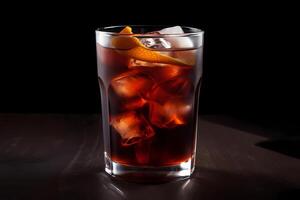 ai gerado americano - originado dentro Itália, fez com Campari, doce Vermute, e refrigerante água foto