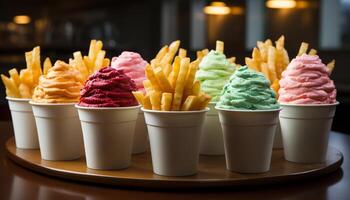 ai gerado uma refrescante verão lanche gelo creme, fruta, e indulgência gerado de ai foto