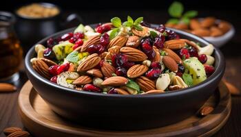 ai gerado saudável comendo fresco fruta tigela, gourmet lanche, orgânico refeição gerado de ai foto