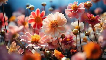 ai gerado uma vibrante ramalhete do multi colori flores ilumina a Prado gerado de ai foto