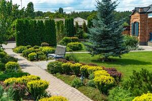 lindo paisagismo com lindo plantas e flores foto