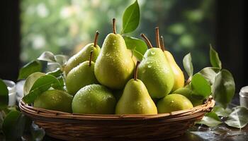 ai gerado frescor do maduro fruta dentro uma de madeira cesta, natureza gourmet gerado de ai foto