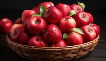 ai gerado frescor do natureza maduro, suculento maçã dentro orgânico cesta gerado de ai foto