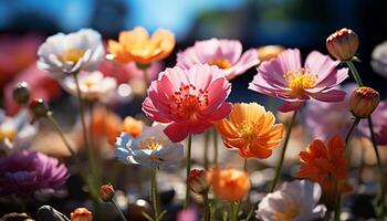 ai gerado uma vibrante ramalhete do colorida flores ilumina a Prado gerado de ai foto