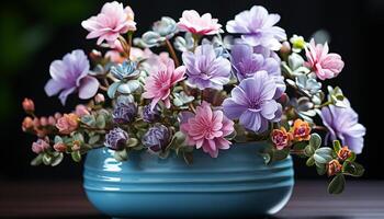 ai gerado uma lindo ramalhete do roxa flores dentro uma vaso gerado de ai foto
