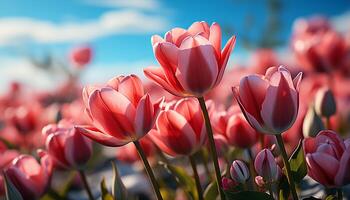 ai gerado vibrante tulipa florescer, uma presente do amor dentro natureza gerado de ai foto