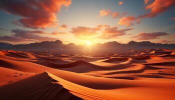 ai gerado pôr do sol sobre a majestoso africano montanha faixa, uma tranquilo cena gerado de ai foto