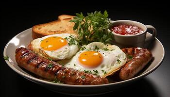 ai gerado grelhado carne de porco em placa, fresco carne para gourmet refeição gerado de ai foto