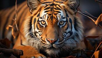 ai gerado majestoso Bengala tigre, feroz caçador, encarando dentro a selvagem gerado de ai foto