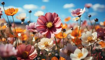 ai gerado uma vibrante ramalhete do colorida flores ilumina a Prado gerado de ai foto