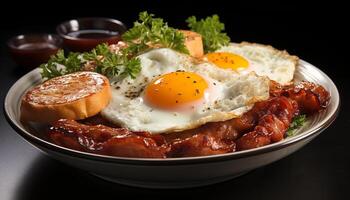 ai gerado grelhado carne de porco, carne fatiar, fresco salada, pronto para comer, saudável refeição gerado de ai foto