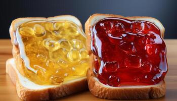 ai gerado fresco fruta sobremesa em de madeira mesa, uma saudável indulgência gerado de ai foto