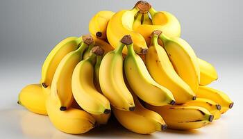 ai gerado uma vibrante grupo do fresco, maduro bananas em uma mesa gerado de ai foto