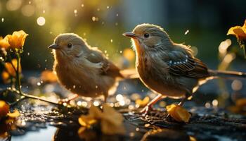 ai gerado fofa pardal empoleirar-se em filial, desfrutando natureza beleza gerado de ai foto