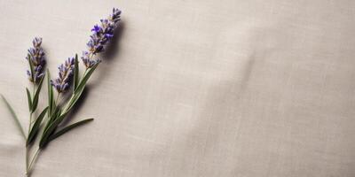 ai gerado lavanda flores em uma linho toalha de mesa. natural tecido fundo. generativo ai foto