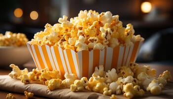 ai gerado fresco Pipoca, doce doce, e refrescante beber para filme noite gerado de ai foto