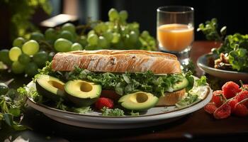 ai gerado frescor e saúde em uma prato salada, abacate, tomate, vegetal gerado de ai foto