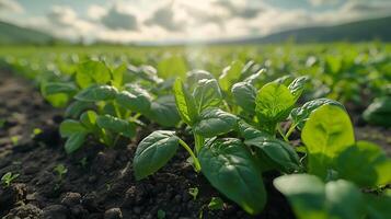 ai gerado orgânico fresco espinafre legumes campo foto