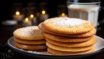 ai gerado uma caseiro gourmet sobremesa, uma doce indulgência em uma prato gerado de ai foto