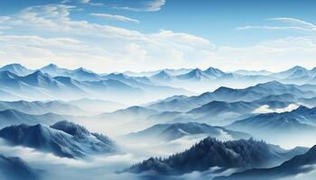 ai gerado tranquilo montanha pico, azul céu, e Nevado panorama crio beleza gerado de ai foto