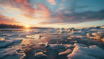 ai gerado tranquilo inverno panorama congeladas água reflete majestoso montanha alcance gerado de ai foto