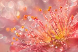 ai gerado macro água gotas em flor estigma e estame foto