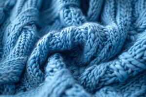 ai gerado fechar-se do azul tricotado de lã textura foto