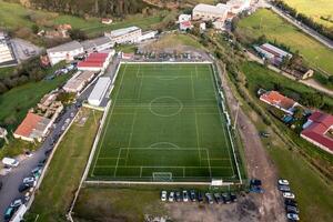 aéreo Visão do futebol campo foto