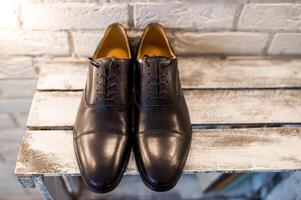 lindo par do luxuoso masculino couro sapato. masculino sapatos foto