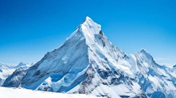 ai gerado uma coberto de neve montanha pico contra uma Claro céu foto