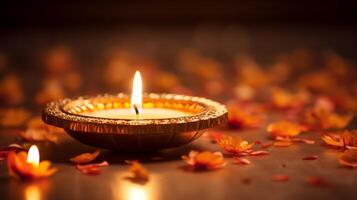 ai gerado diwali diya iluminador uma sagrado espaço foto