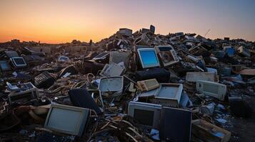 ai gerado uma aterro local com pilhas do descartado eletrônico desperdício foto