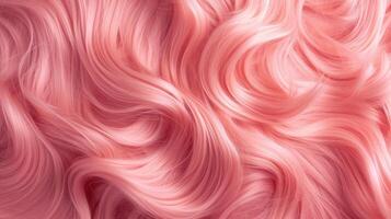ai gerado saudável colori encaracolado Rosa cabelo com ondulado textura em Rosa fundo. vibrante fascínio, ai gerado. foto