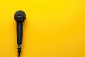 ai gerado se destacarem microfone em uma vibrante amarelo fundo, adicionando uma pop do cor para qualquer apresentação, ai gerado. foto