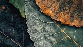 ai gerado fechar-se do a outono da folha intrincado textura, exibindo vibrante matizes. ai gerado foto