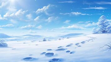 ai gerado uma sereno Nevado panorama alongar debaixo uma Claro azul céu, pintura uma pacífico e invernal cena. ai gerado. foto