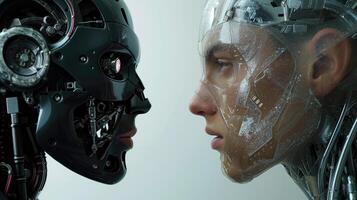 ai gerado explorar a dinâmica do robô vs humano interações, ai gerado. foto