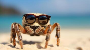 ai gerado experiência a intensidade do a aranha saltando para a de praia dentro uma deslumbrante fechar-se foto, ai gerado. foto