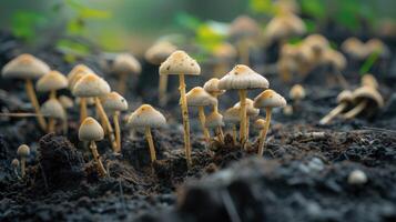 ai gerado cogumelos florescente juntos em a chão, uma natural maravilha do fungoso crescimento, ai gerado. foto