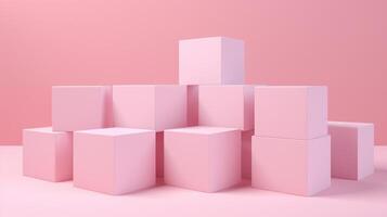 ai gerado simétrico pastel cubos em Rosa superfície evocar minimalista harmonia. ai gerado foto