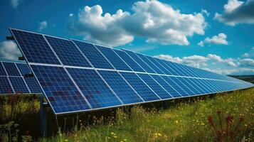 ai gerado colheita sustentável energia com solar células dentro uma vibrante solar fazenda, ai gerado. foto