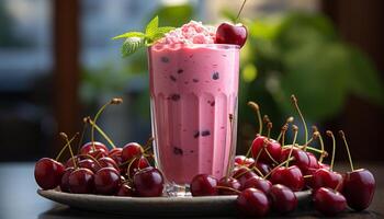 ai gerado fresco fruta sobremesa em de madeira mesa, saudável e refrescante gerado de ai foto