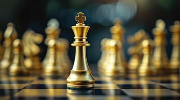 ai gerado dentro a jogos do xadrez, a ouro rainha reina supremo Como a líder, simbolizando estratégico destreza dentro negócios. ai gerado. foto