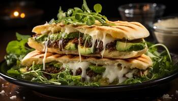 ai gerado grelhado carne taco, fresco salada, caseiro guacamole, salgado queijo gerado de ai foto