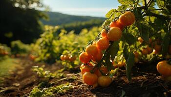 ai gerado fresco, orgânico legumes crescer dentro a rural tomate Fazenda gerado de ai foto