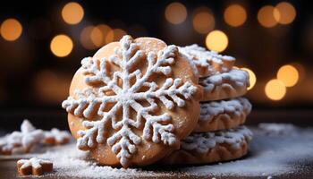 ai gerado caseiro Pão de gengibre biscoitos decorar a rústico inverno sobremesa mesa gerado de ai foto