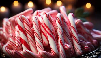 ai gerado brilhante doce bengala decoração acrescenta alegria para inverno celebração gerado de ai foto